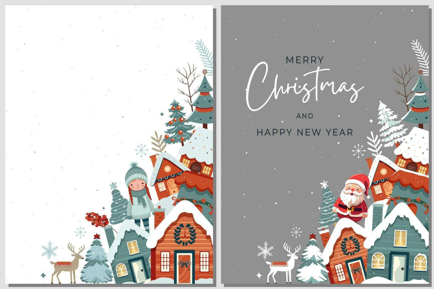 conjunto invierno tarjetas, marco con scandi casas, arboles concepto Navidad y nuevo año. invierno ornamento póster vector