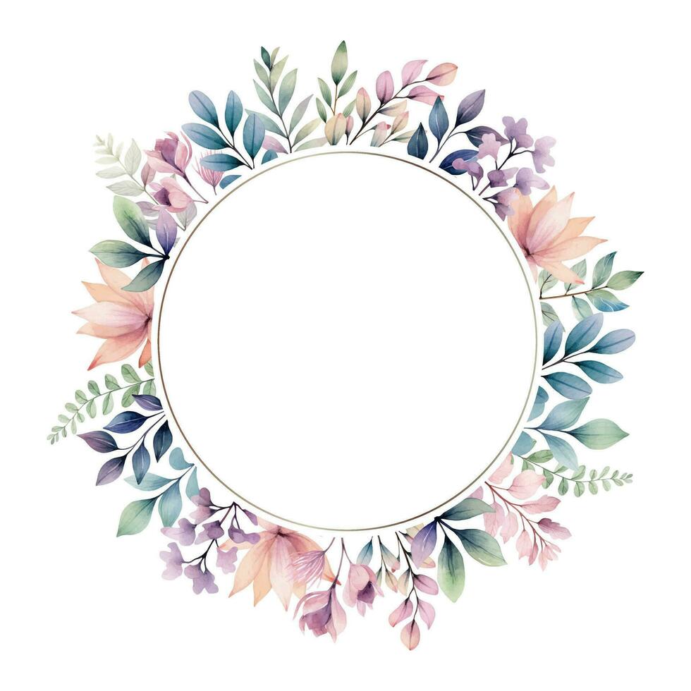Botanical watercolor frame wedding invitations, posters and cards. Watercolor plants template. Vector floral wreath pastel.