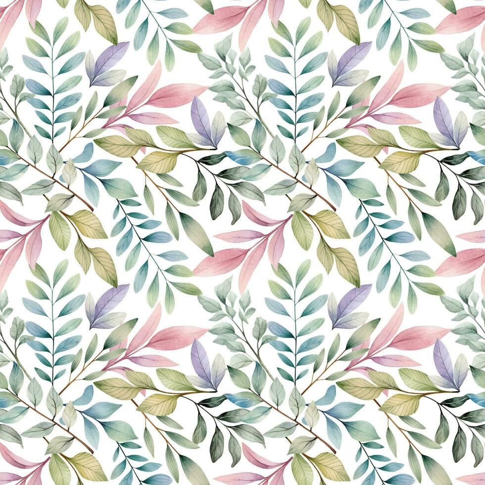 Watercolor floral background. Seamless pattern with delicate leaves and flowers. Hand drawn botanical wallpaper vector