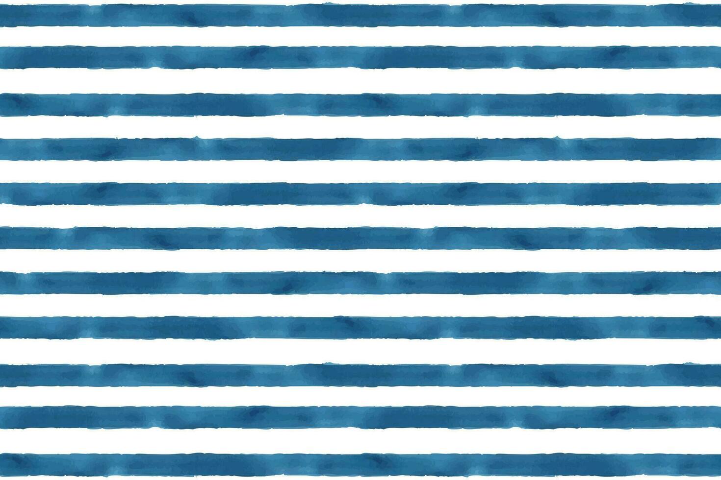 Blue turquoise stripes brush strokes. Nautical watercolor illustration hand drawn in childish abstract style. Seamless board pattern on white background. vector