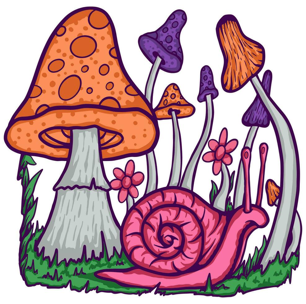 Mushroom snail illustration vector