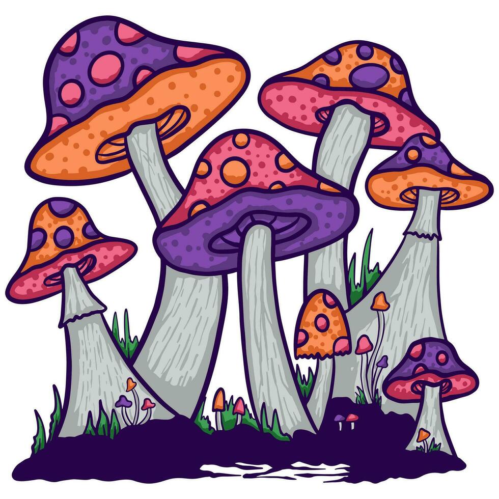 Mushroom trippy illustration vector