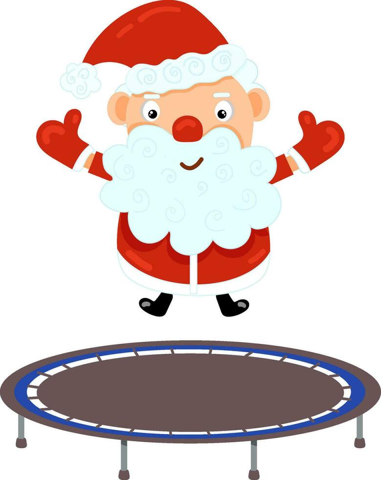 ilustración con linda dibujos animados Papa Noel en un trampolín. vector