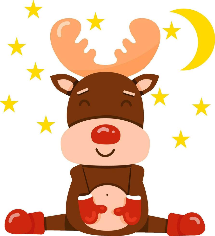 Illustration with cute cartoon sleeping reindeer Rudolph. Element for print, postcard and poster. Vector illustration
