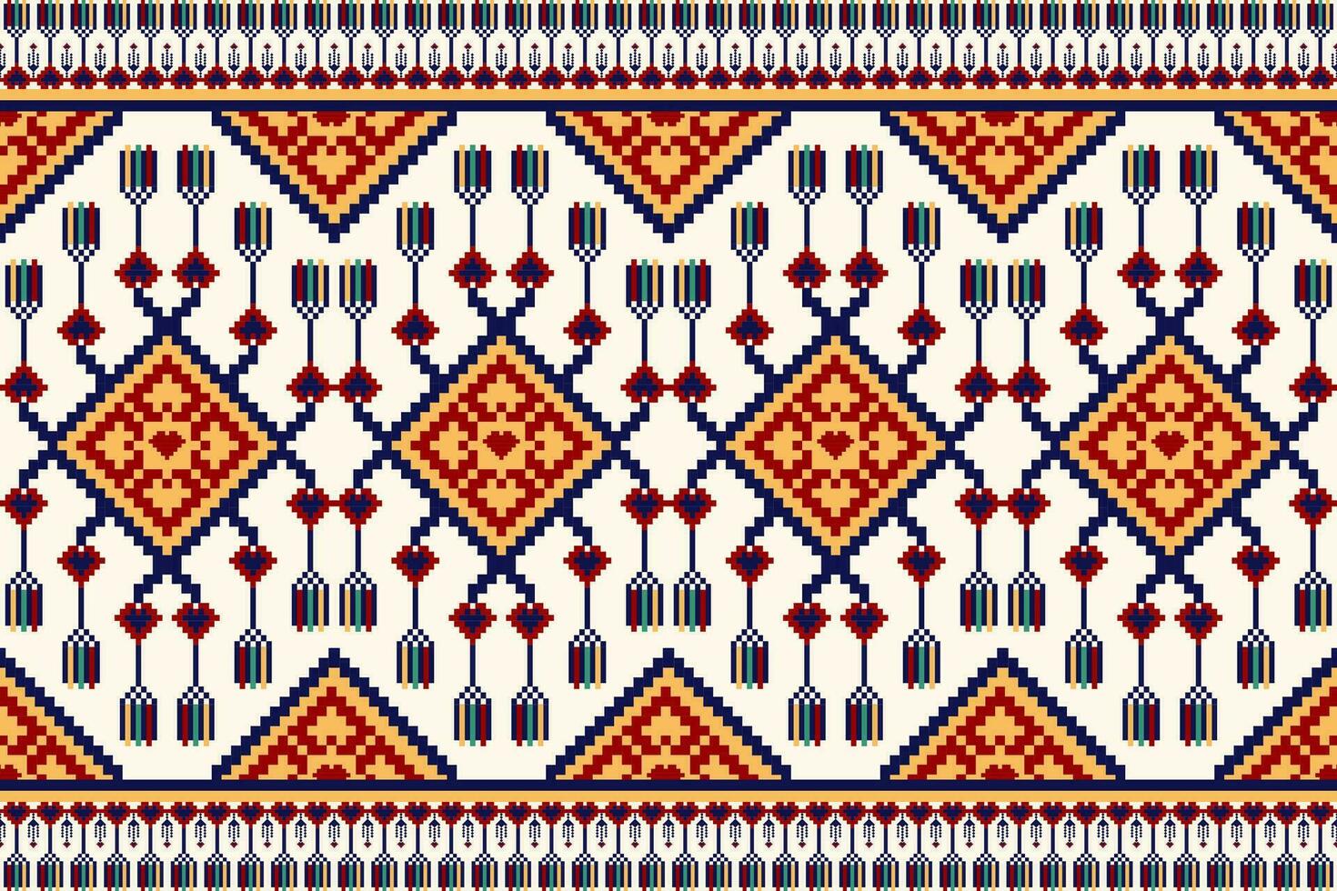 Ethnic fabric pixel art style with orange red white and blue color vector