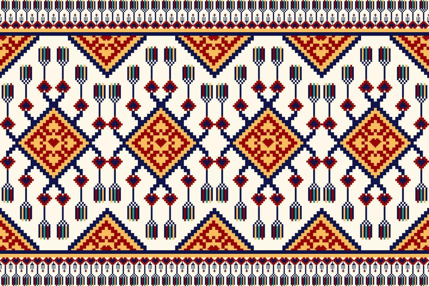 Ethnic fabric pixel art style with orange red white and blue color vector