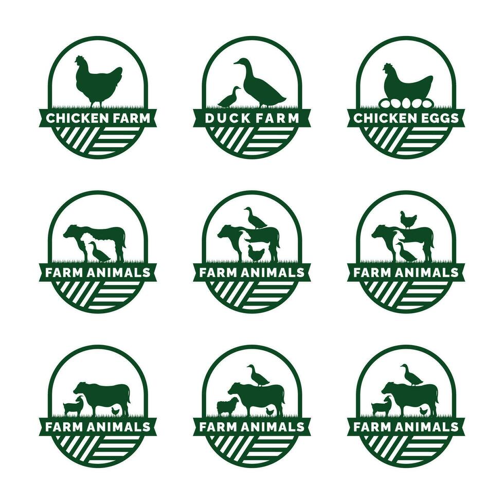 Farm animals logo set vector illustration. Livestock logo set