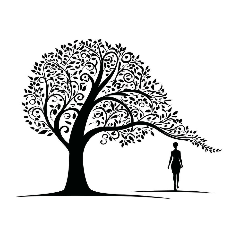 gratis vector silueta árbol con hombre