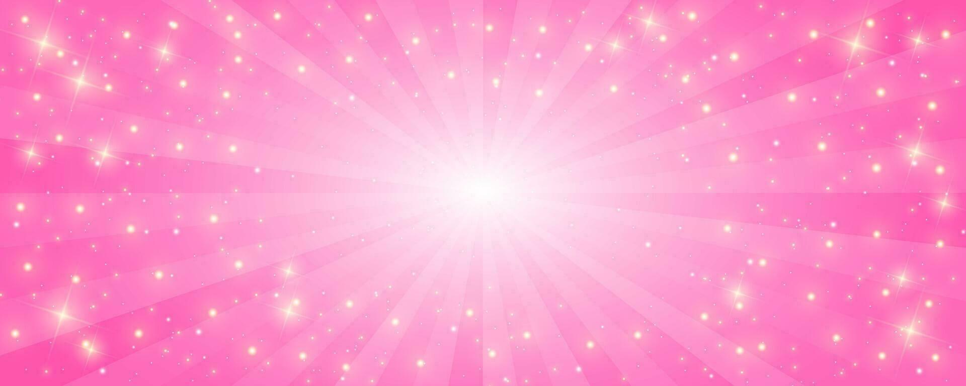 Sunburst pink background. Cartoon radial light backdrop. Retro comic pattern with rays and sparkles and stars. Vector wallpaper