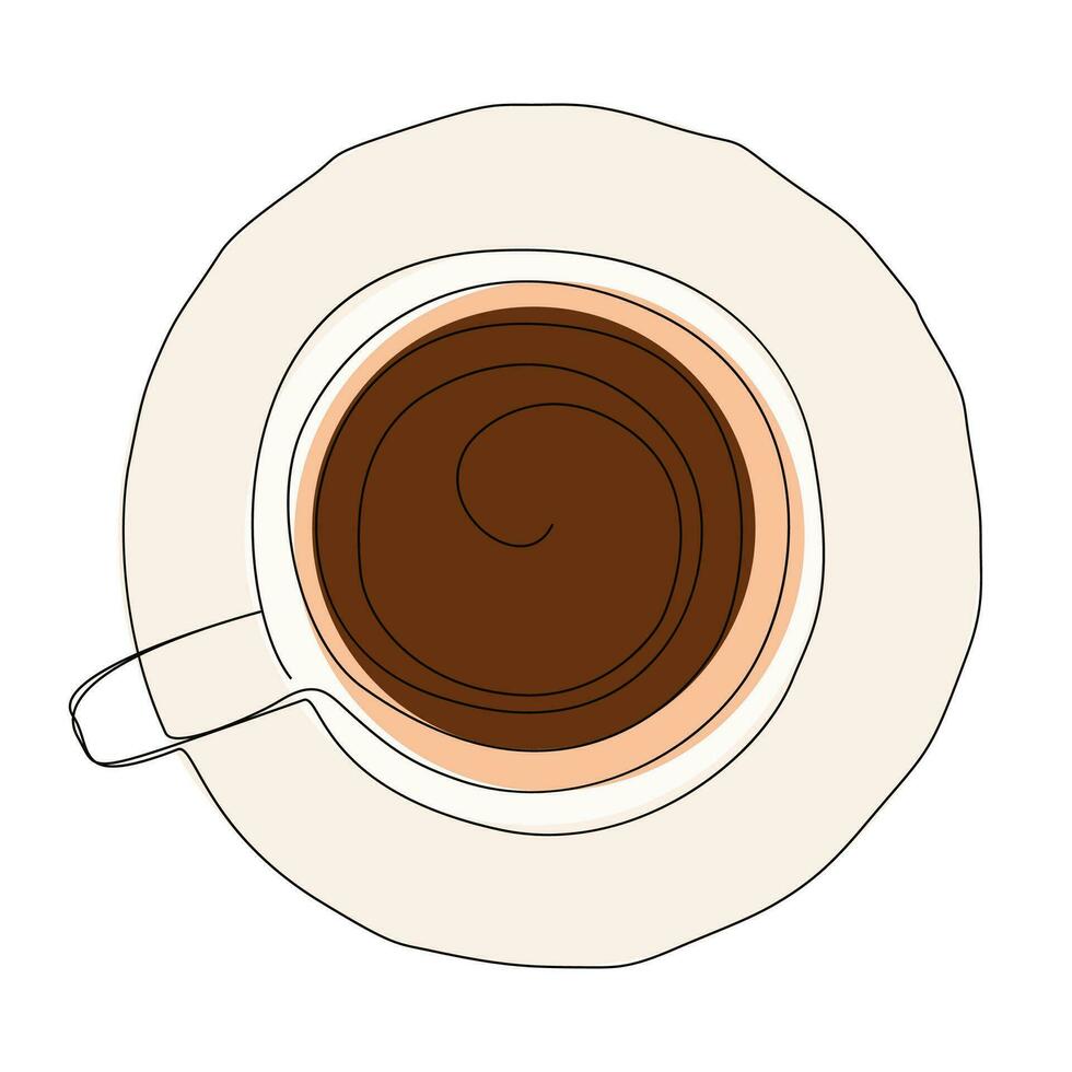 Cup of coffee simple illustration lineart style. Top view. vector