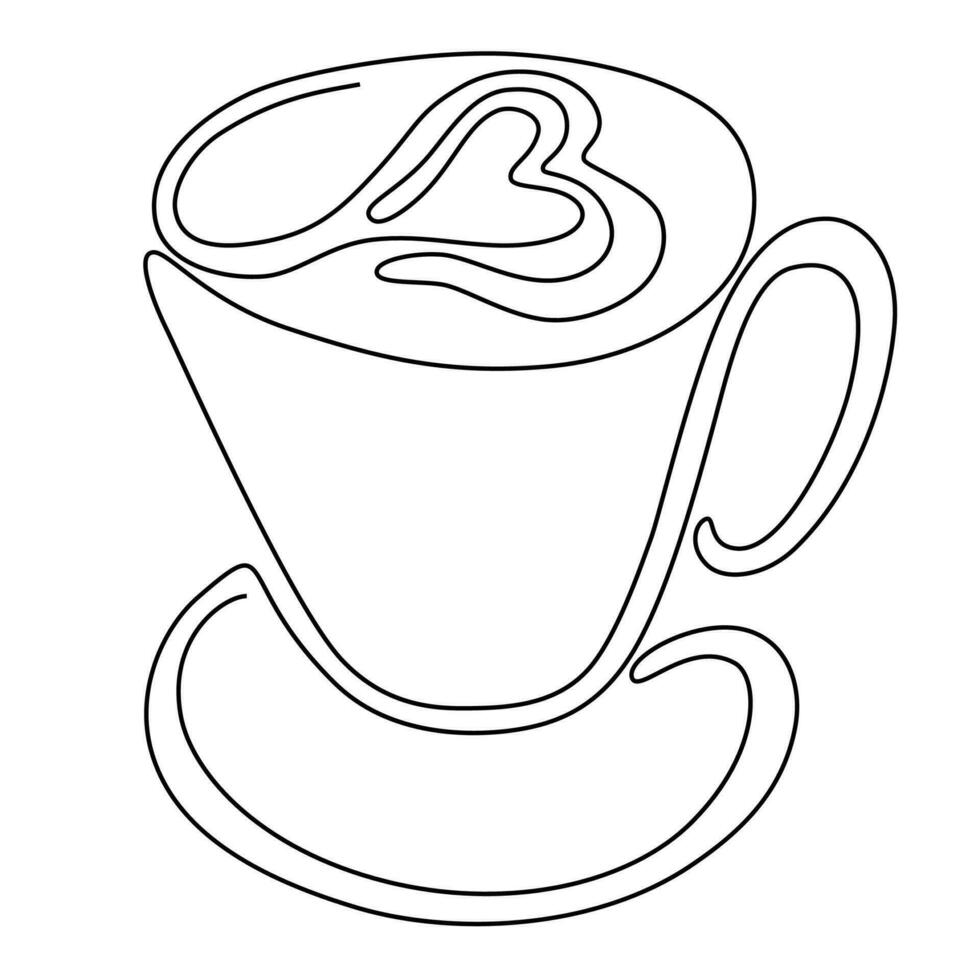 Hand drawn outline vector illustration of a cup of cappuccino isolated on a white background.