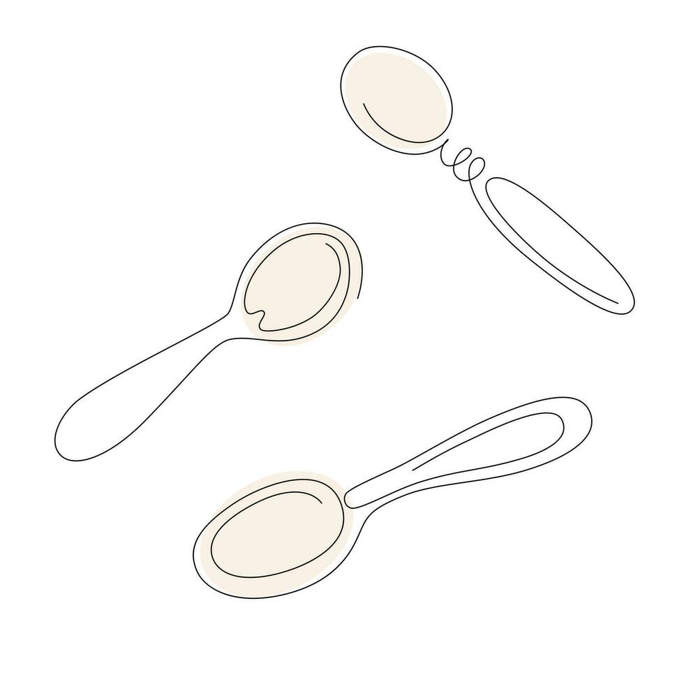 cucharas en blanco antecedentes línea dibujo vector ilustración.