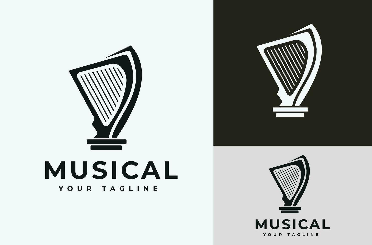 Illustration of the Classical Music Harp or Lute Instrument on a dark and white background vector