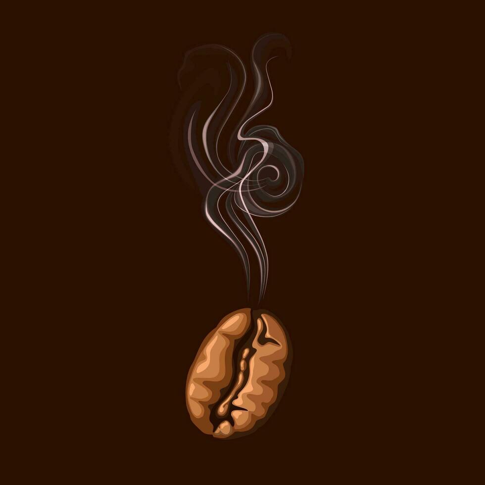 Vector illustration, hot roasted coffee beans, isolated dark background.