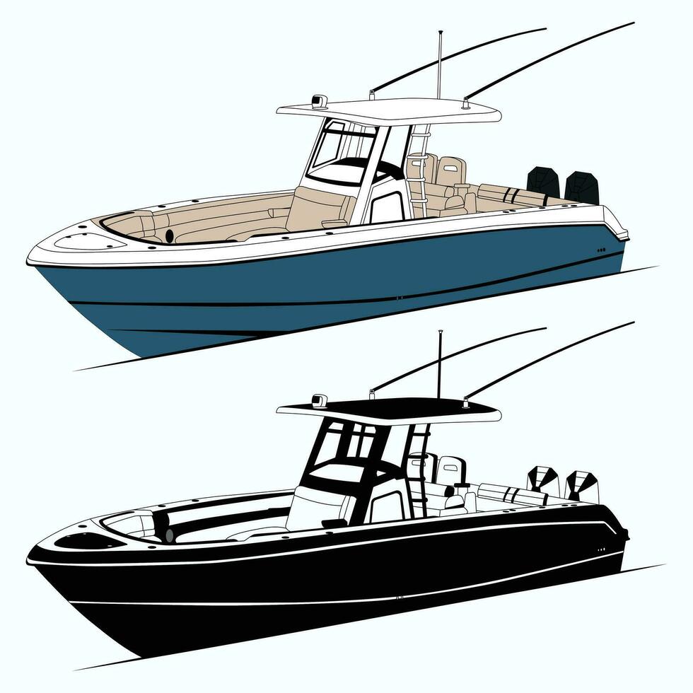 lado ver pescar barco vector línea Arte ilustración