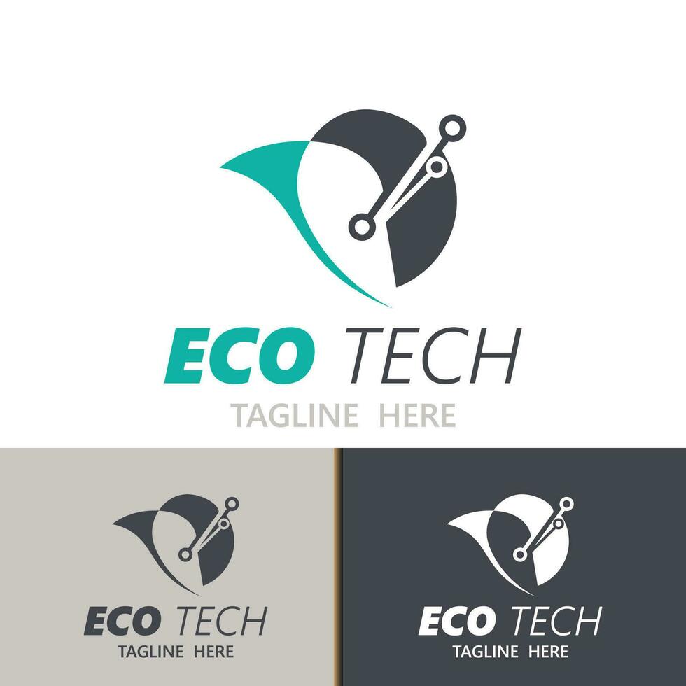 Eco technology business vector design modern. Nature technology logo with leaf and circuit tech minimalist vector illustration