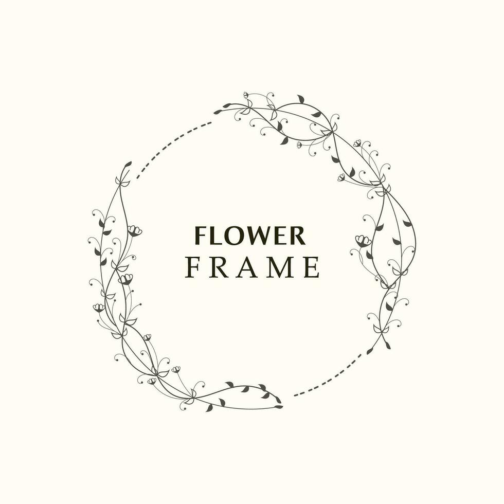 Floral frame flower round shape emblem logotype isolated on white background, leaves luxury linear logo circle style boutique vector