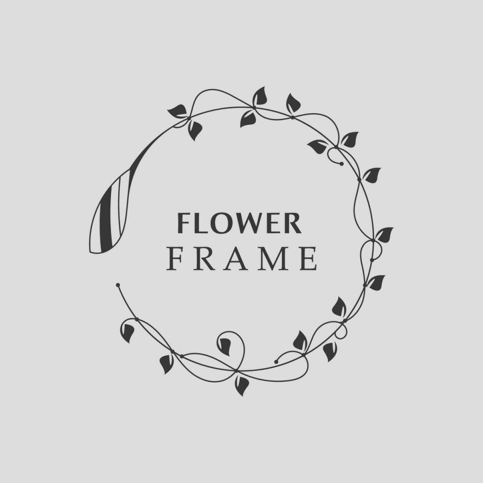 Floral frame flower round shape emblem logotype isolated on white background, leaves luxury linear logo circle style boutique vector