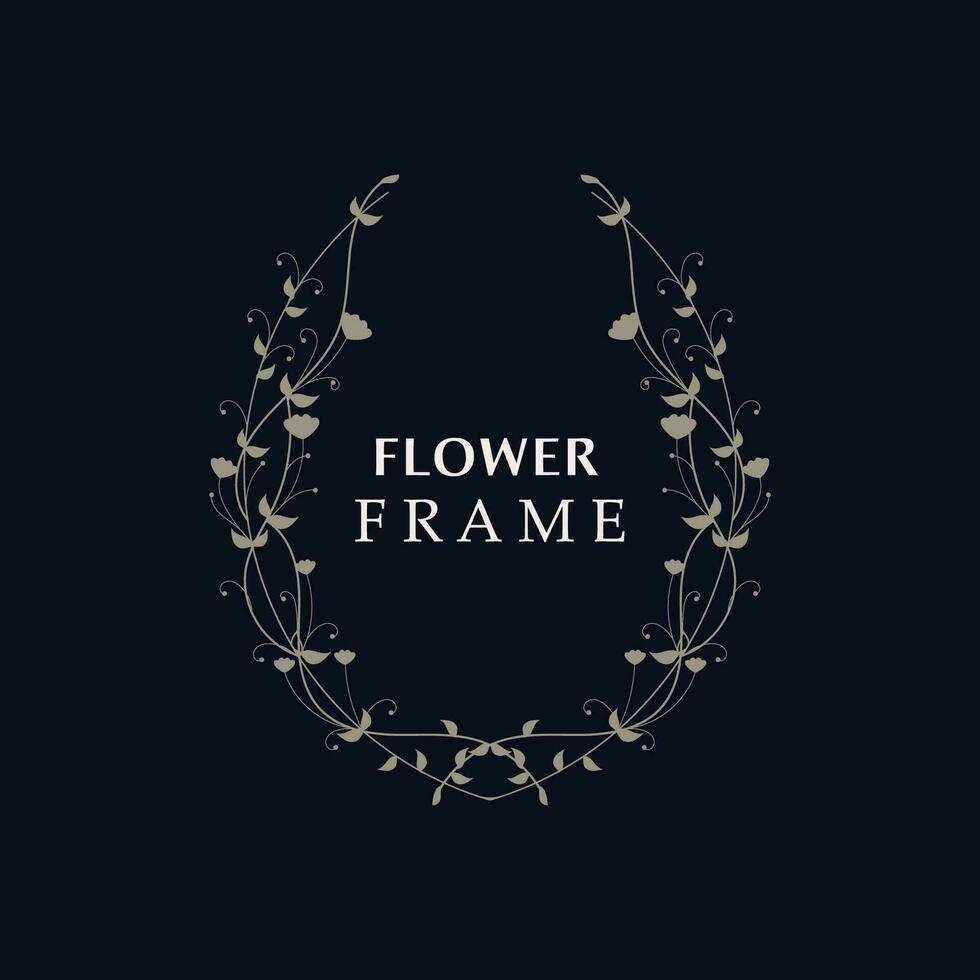 Floral frame flower round shape emblem logotype isolated on white background, leaves luxury linear logo circle style boutique vector