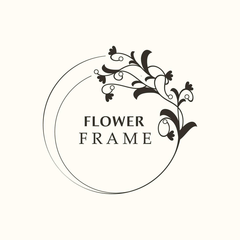 floral marco flor redondo forma emblema logotipo aislado en blanco fondo, hojas lujo lineal logo circulo estilo boutique vector