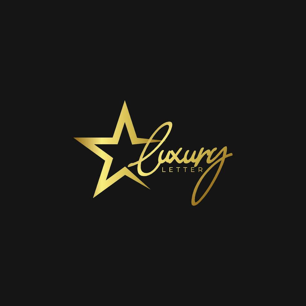lujo marca estrella firma logo diseño oro color vector modelo