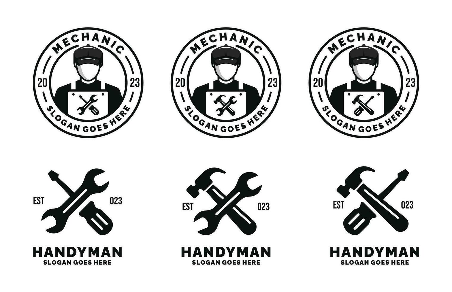 Handyman logo set design vector illustration. Mechanic logo set design