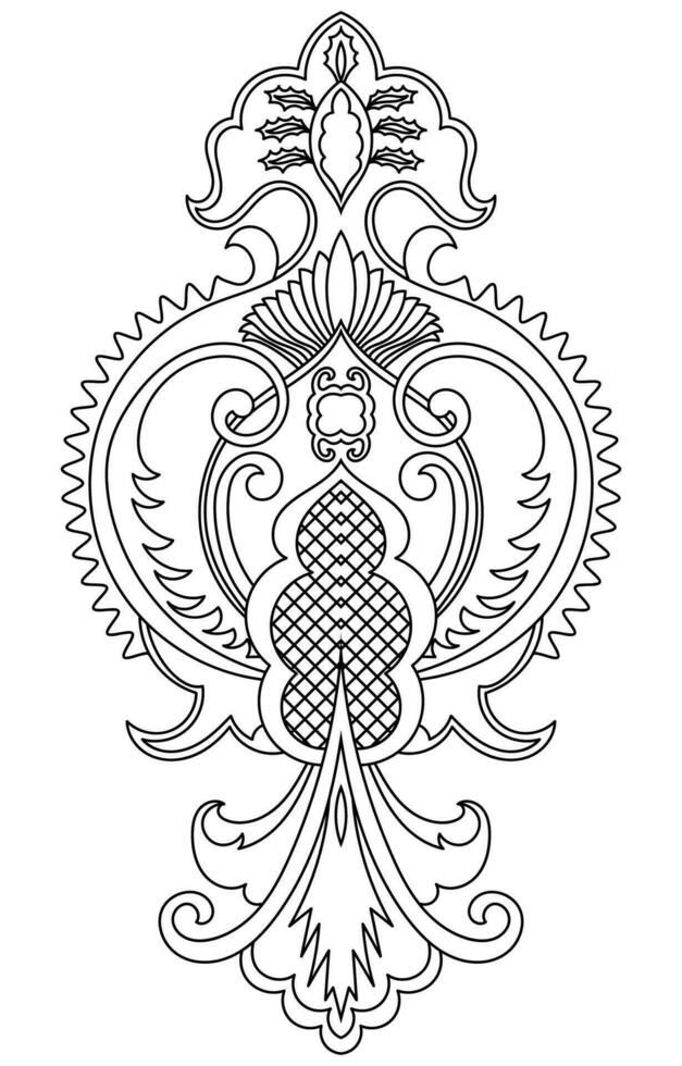 Carpet components. black stripes. rug Oriental ornament with floral motifs. Indian design element for henna tattoo, adult coloring book, greeting card, wedding invitation or spa beauty flyer. vector