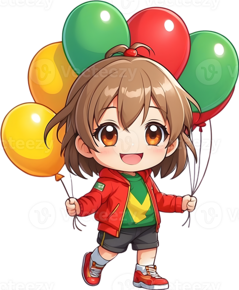 AI generated a cartoon child holding balloons ai generative png