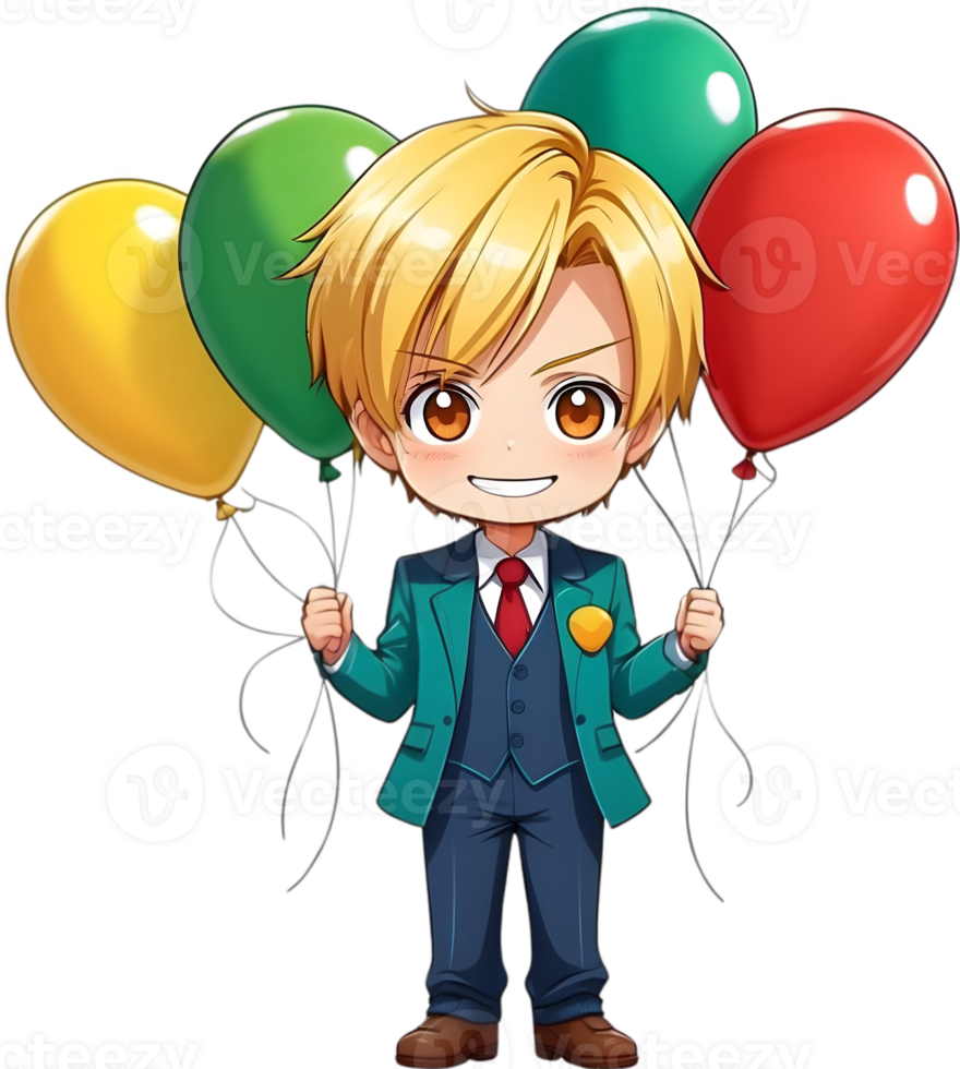 AI generated a cartoon character  holding balloons ai generative png