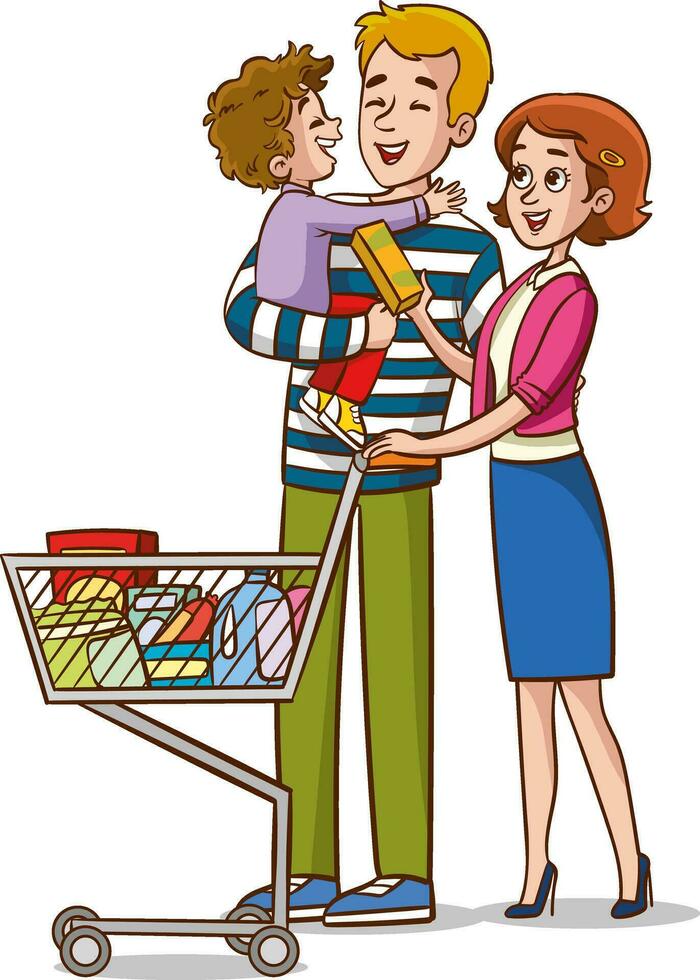 vector illustration of family shopping.