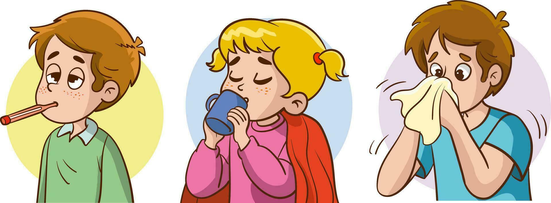vector illustration of a kids Feeling Sick and Coughing