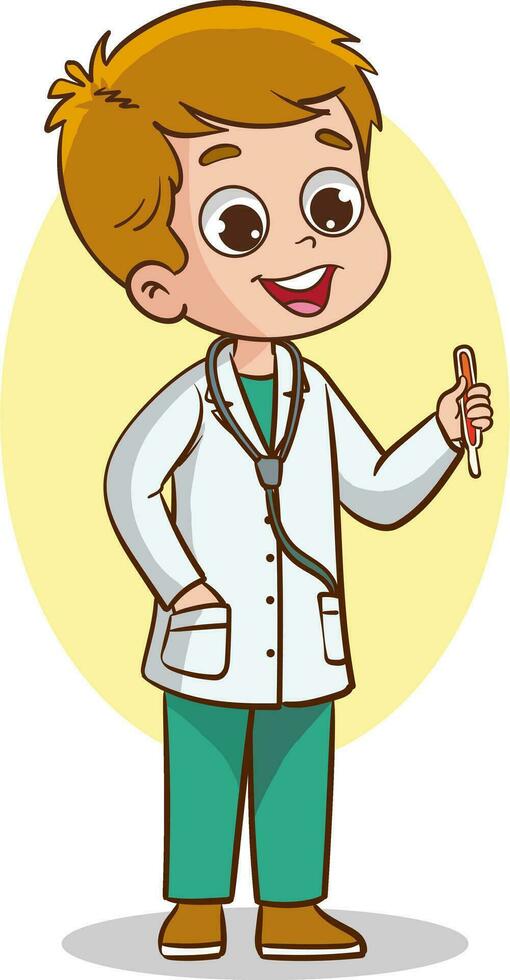 Cartoon doctor kid with stethoscope. Vector illustration.