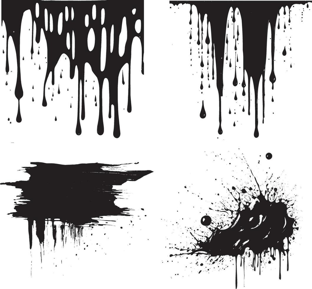 Paint dripping. Dripping liquid. Paint flows. Current paint, stains. Current drops. Current inks. Vector illustration. Flowing liquid. Stencil drops. Paint splatter. Molten. Chocolate drops. Oil drop