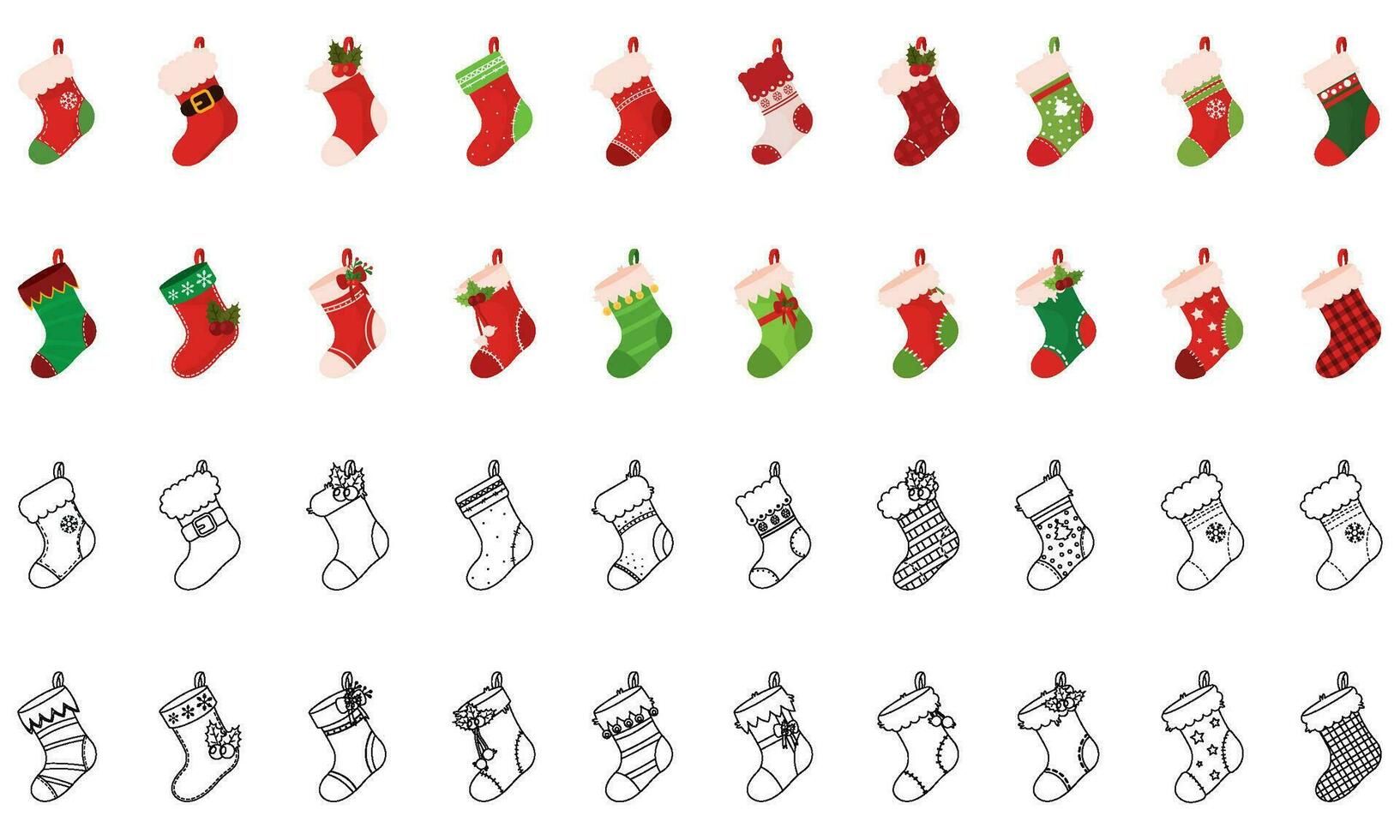 Set of christmas socks icons Vector illustration