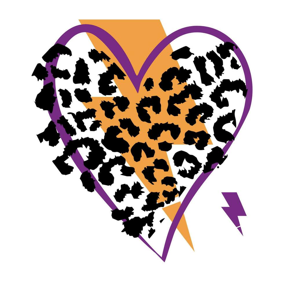 Design for a heart t-shirt with an animal print and the thunderbolt symbol vector