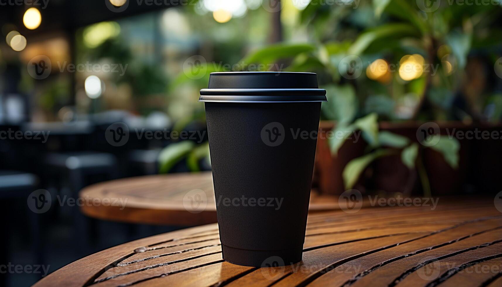 AI generated Coffee cup on wooden table, refreshing drink in nature generated by AI photo