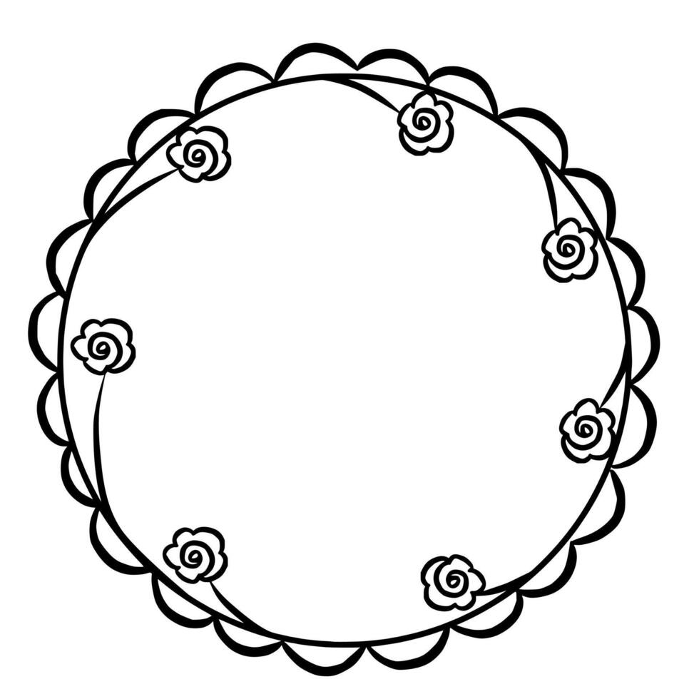 Round Flower Wreath Of Simple Roses Graphic Vector Illustration