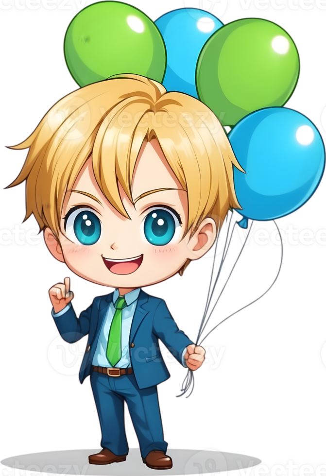 AI generated a cartoon character  holding balloons ai generative png