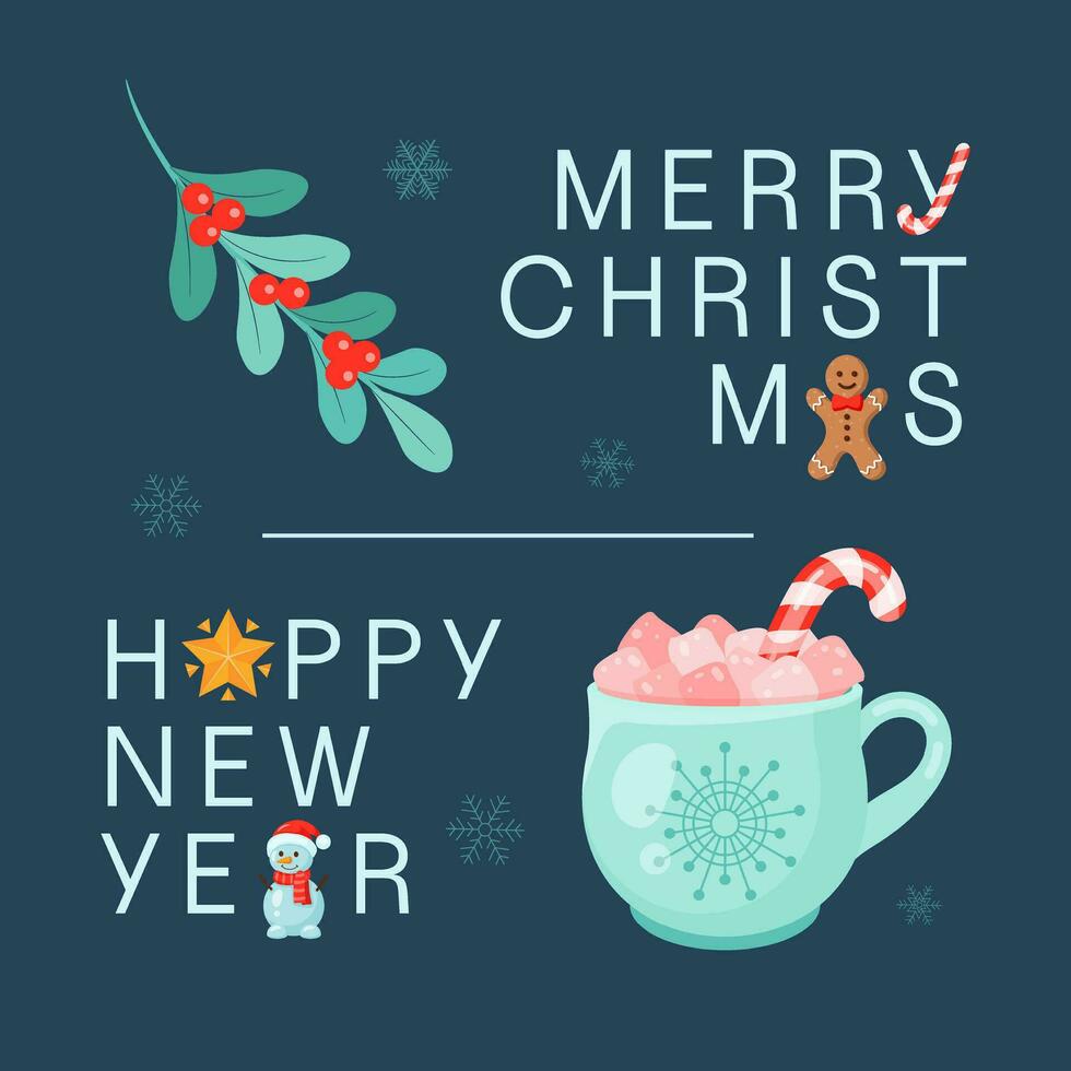alegre Navidad y contento nuevo año. linda saludo tarjeta, póster, bandera. Navidad diseño. vector ilustración