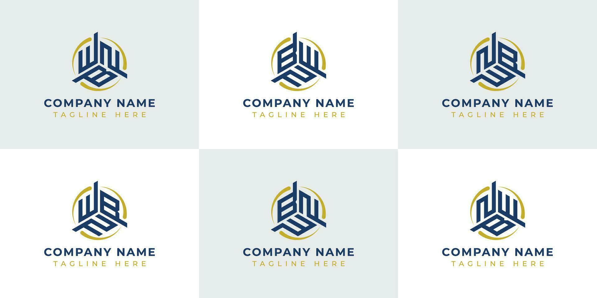 Letter WBN, WNB, BWN, BNW, NWB, NBW Hexagonal Technology Logo Set. Suitable for any business vector