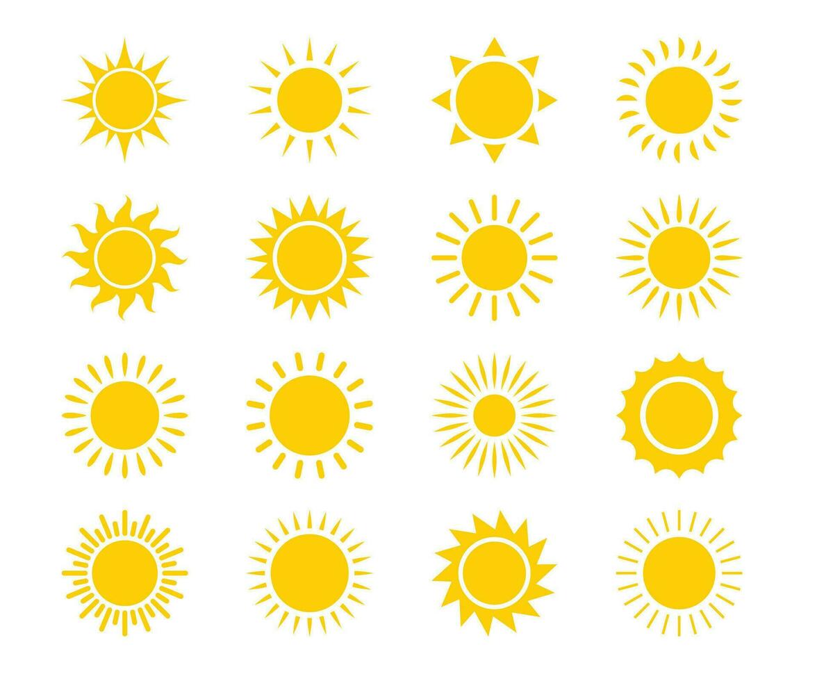 Sun icon set. Sun icons collection. Set of symbols of the sun. vector