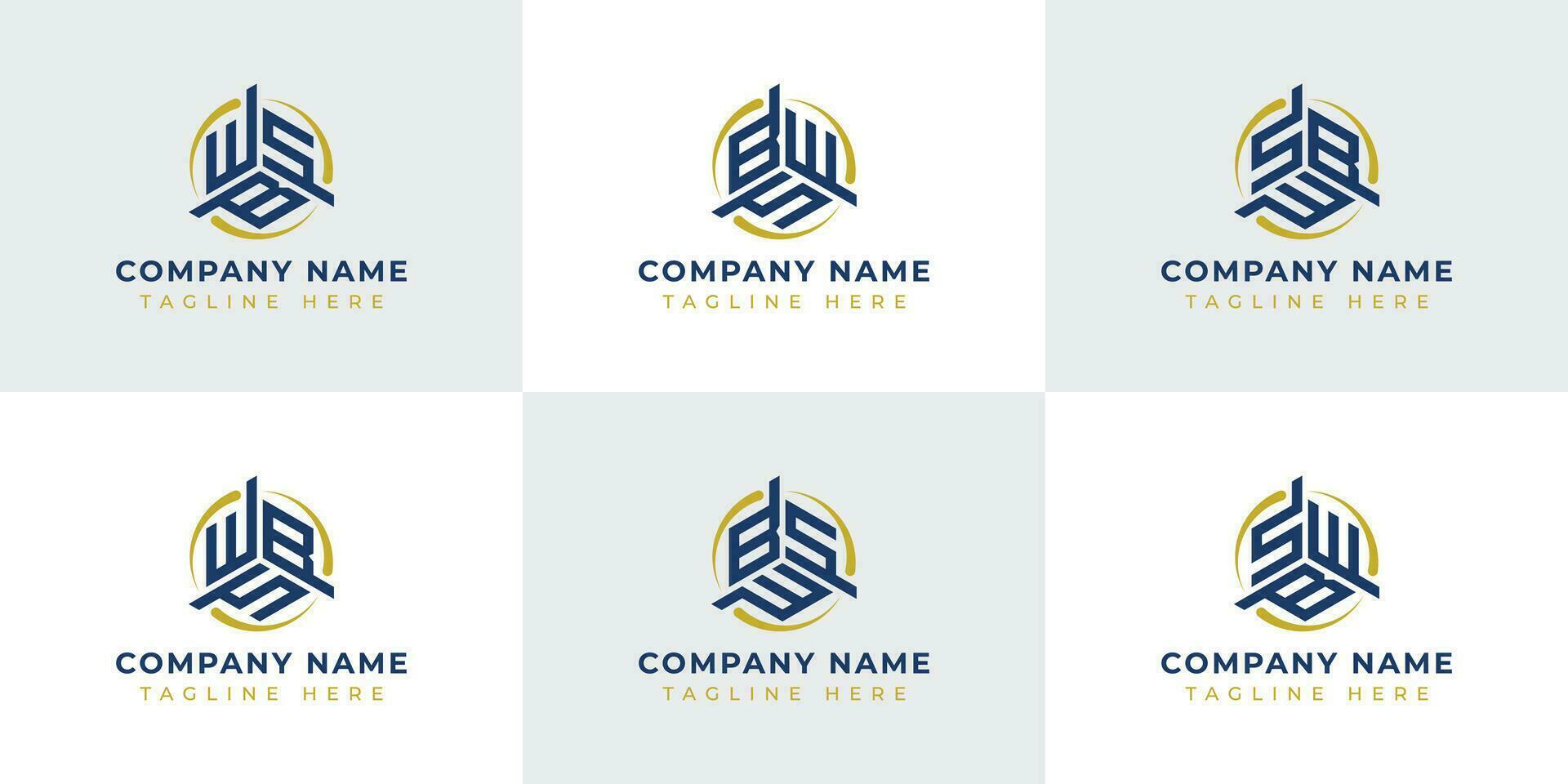 Letter WBS, WSB, BWS, BSW, SWB, SBW Hexagonal Technology Logo Set. Suitable for any business vector