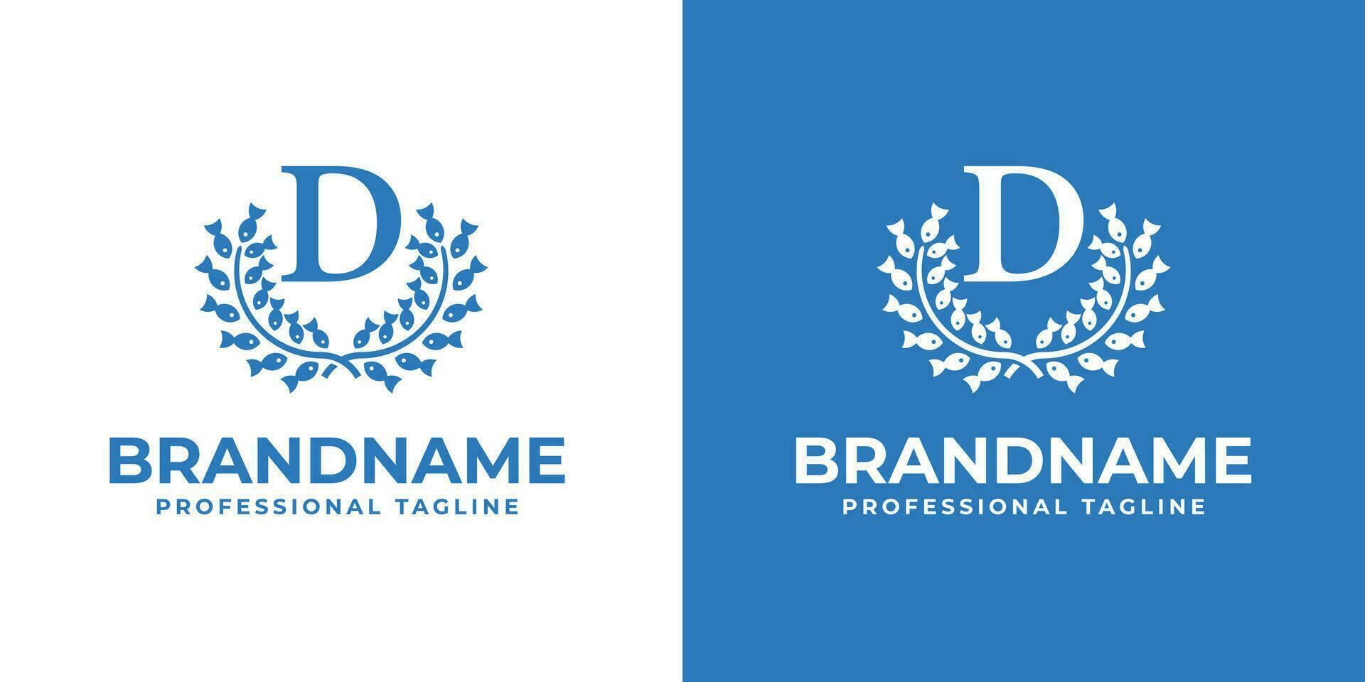 Letter D Laurel Fish Logo, suitable for business related to Fish and Laurel with D initial vector