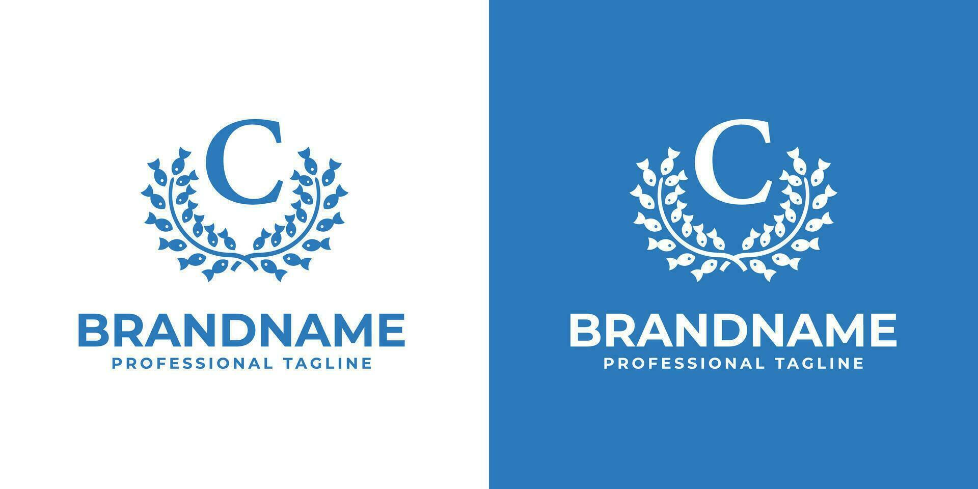Letter C Laurel Fish Logo, suitable for business related to Fish and Laurel with C initial vector