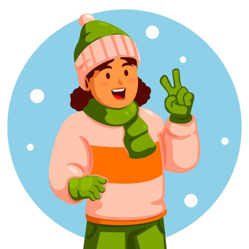 Girl Wearing a Winter Hat and Scarf vector