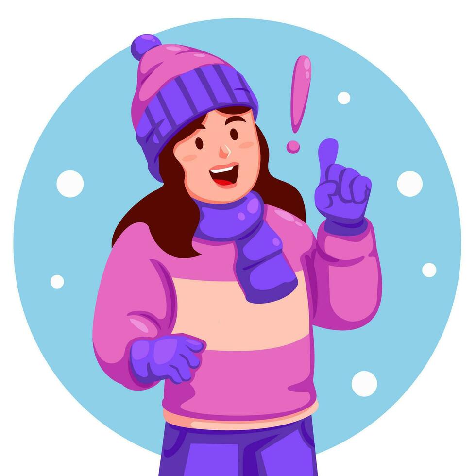 Girl Wearing a Winter Hat and Scarf and exclamation mark vector