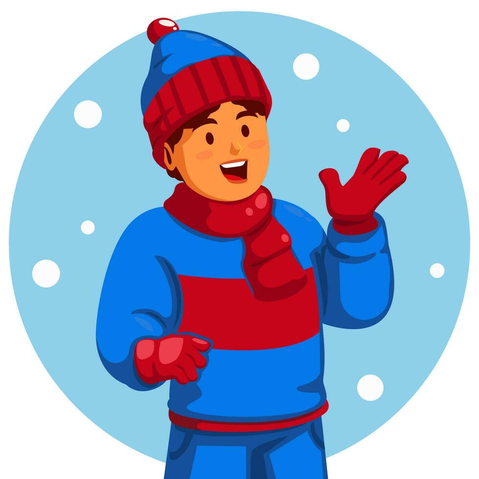 chico vistiendo un invierno sombrero y guantes vector