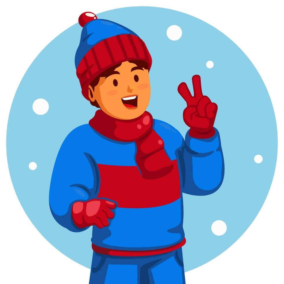 chico vistiendo un invierno sombrero y guantes vector