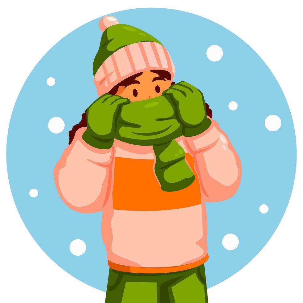 Girl Wearing a Winter Hat and Scarf Sneezing vector