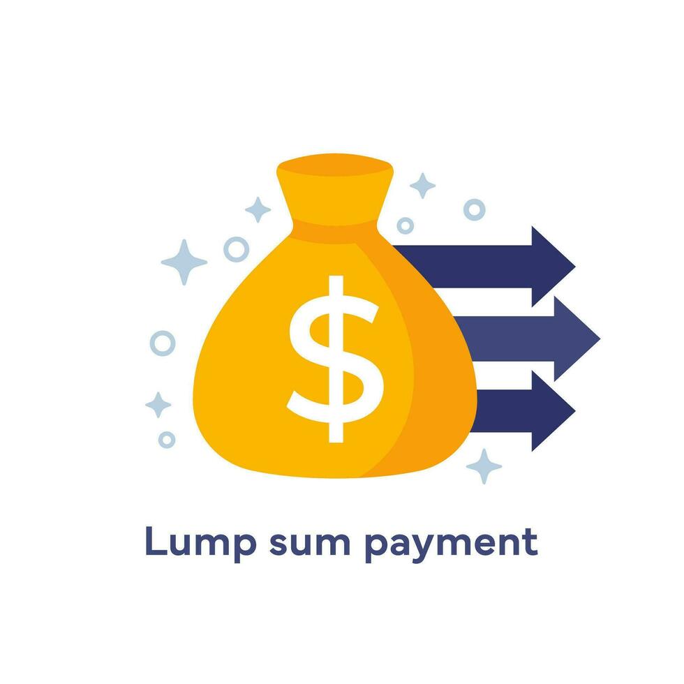 Lump sum payment icon with a money bag, vector